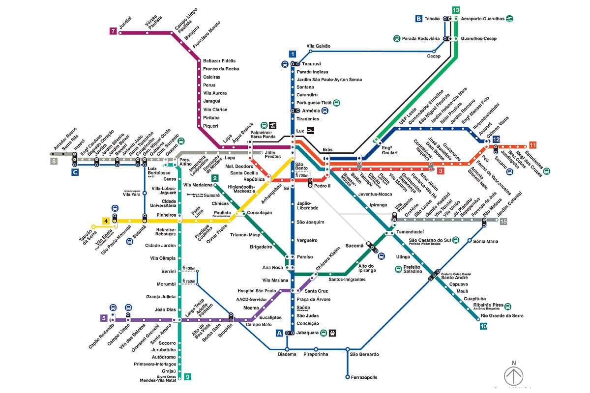 Mapa de trens e metrôs de São Paulo